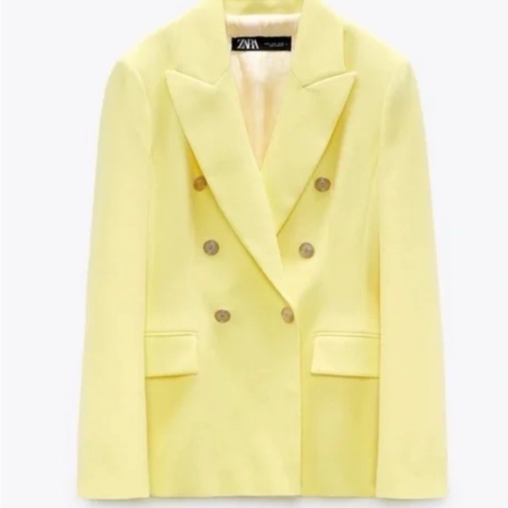 Zara Double-Breasted Blazer and Trousers Suit Set Butter Yellow